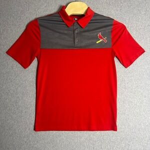 MLB Cardinals Men's Red and Gray Baseball‎ Polo Shirt Size Medium